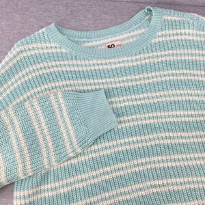SO Plus Striped Coastal Crew Neck Sweater Mint Green White Sparkly Knit Women 18